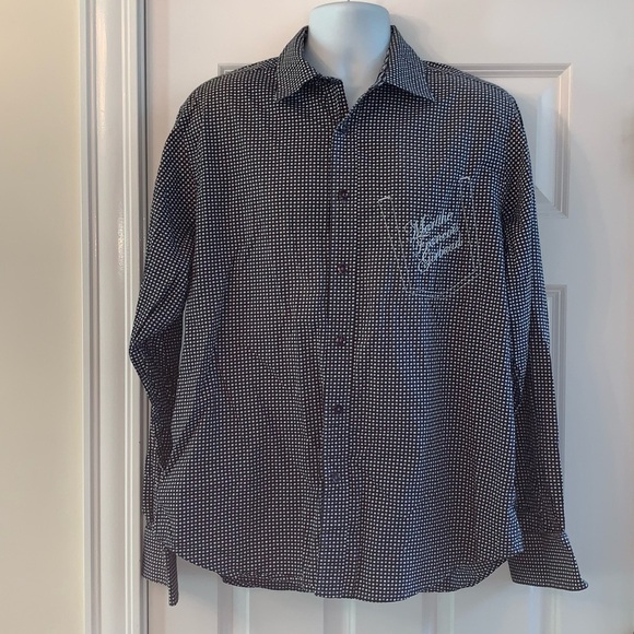 Marithe Francois Girbaud Polka Dot Flip Cuff Casual Shirt Mens XL Blue Y2K - Picture 1 of 7